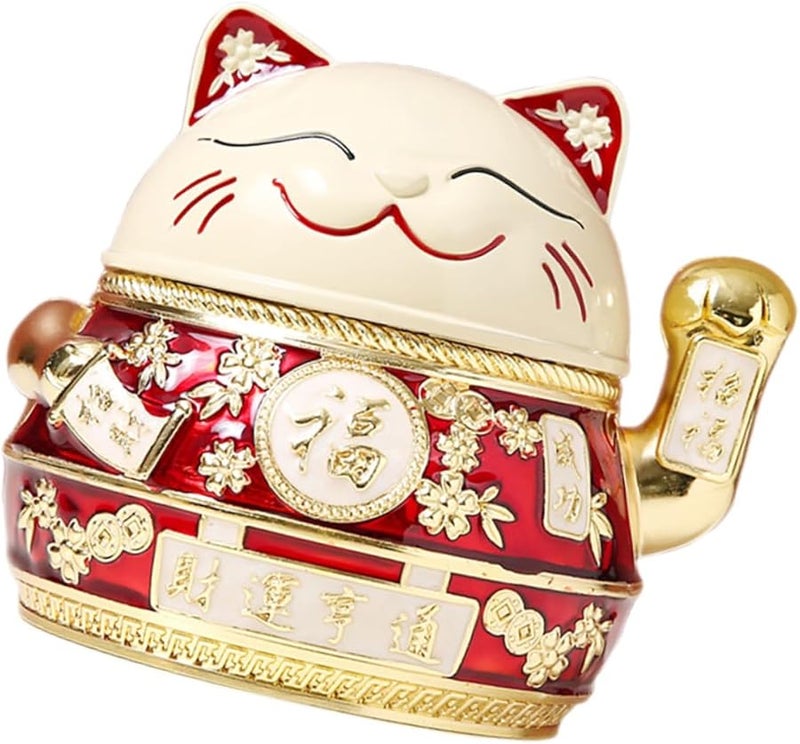 صينية سجائر كلاسيكية مقاومة للرياح بغطاء بتصميم قط الحظ، مصنوعة من السبائك لتزيين المنزل - Image 1